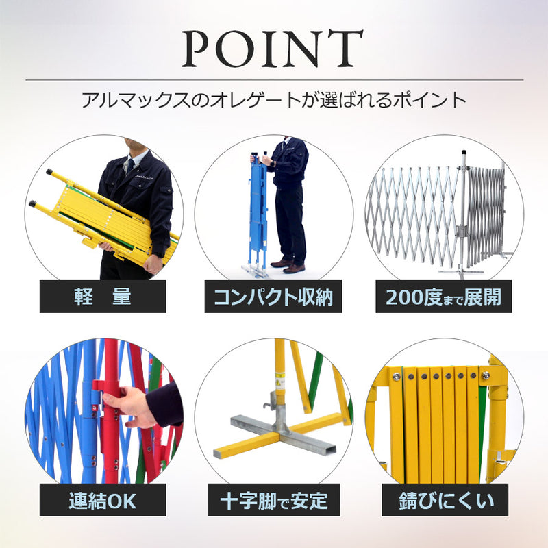 アルマックス 保安柵 アルミゲート オレゲート 高さ110×幅200×200cm イエロー×グリーン OG1122Y-G
